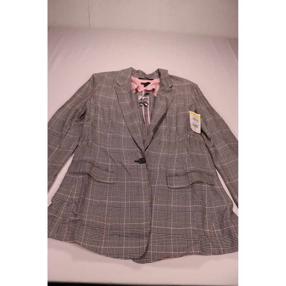 ATM ANTHONY THOMAS MELILLO Black White Pink Houndstooth Plaid Blazer Jacket 8 US